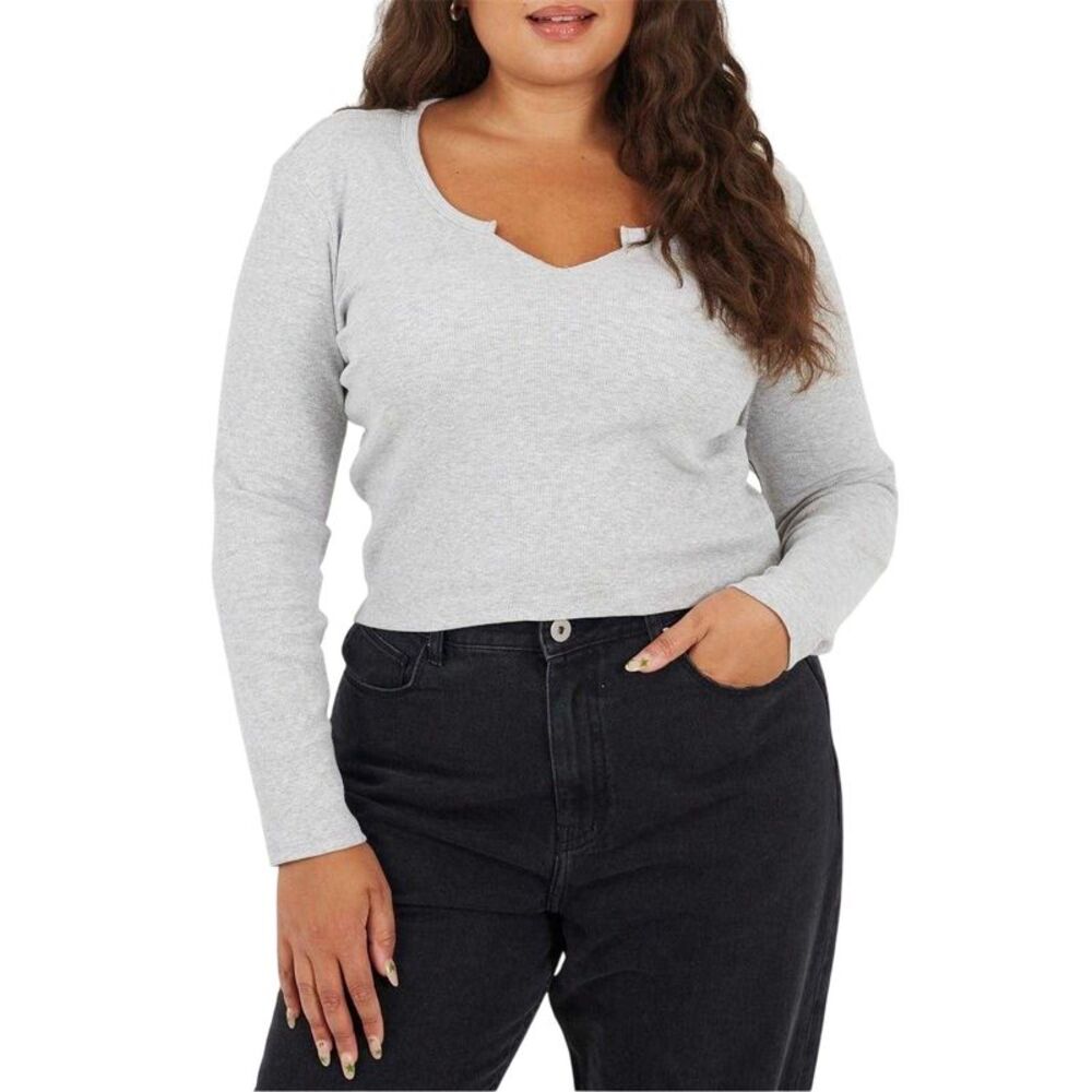 Brave Soul Womens/Ladies Notch Neck Long-Sleeved T-Shirt / Grey Marl Marl